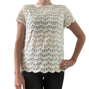 Sara Campbell Womens White Lacey Sheer Top Blouse Size Small Casual Preppy